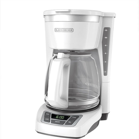 Digitale Kaffeemaschine für 12 Tassen, programmierbar, waschbarer Filter, Sneak-A-Cup, automatisches Brühen, Warmhalteplatte, weiß