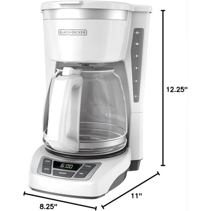 Digitale Kaffeemaschine für 12 Tassen, programmierbar, waschbarer Filter, Sneak-A-Cup, automatisches Brühen, Warmhalteplatte, weiß