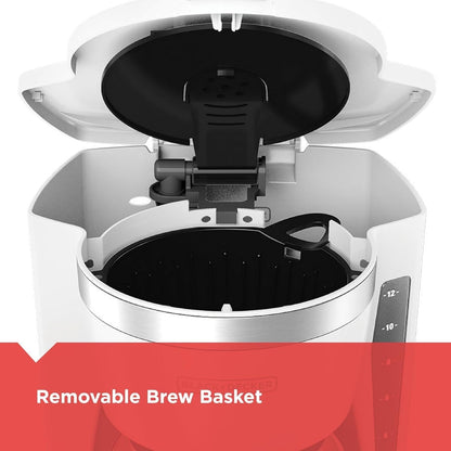 Digitale Kaffeemaschine für 12 Tassen, programmierbar, waschbarer Filter, Sneak-A-Cup, automatisches Brühen, Warmhalteplatte, weiß
