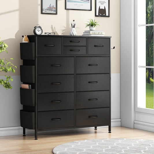 Kommode mit 12 Schubladen, hohe Kommoden aus Stoff für Schlafzimmer, Kommode