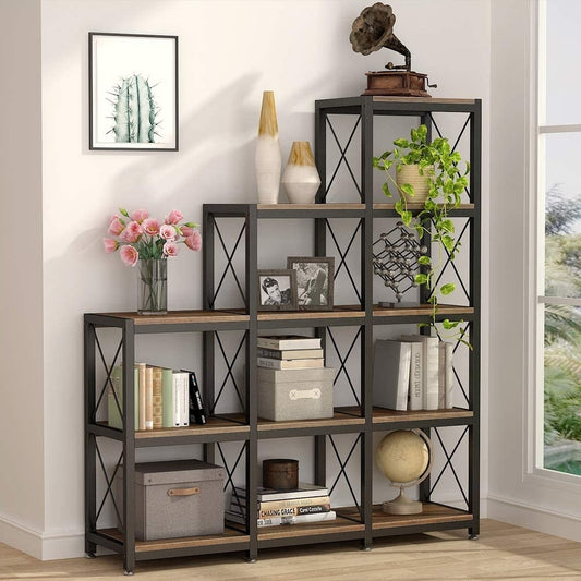 Leiter-Bücherregal mit 12 Regalen, industrielles Eck-Bücherregal