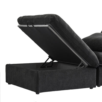 120 L-shaped Modern Sectional Sofa Linen Modular Sofa Couch with Storage Ottoman