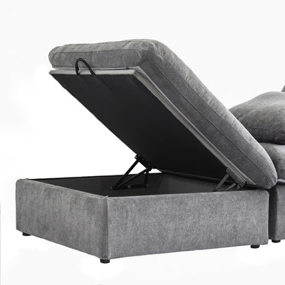 120 L-shaped Modern Sectional Sofa Linen Modular Sofa Couch with Storage Ottoman