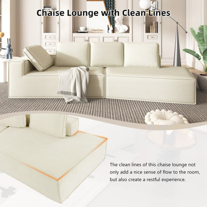 125 Stilvolle Chaiselongue, modernes Lounge-Sofa für den Innenbereich, Schlafsofa mit klaren Linien für das Wohnzimmer, Beige