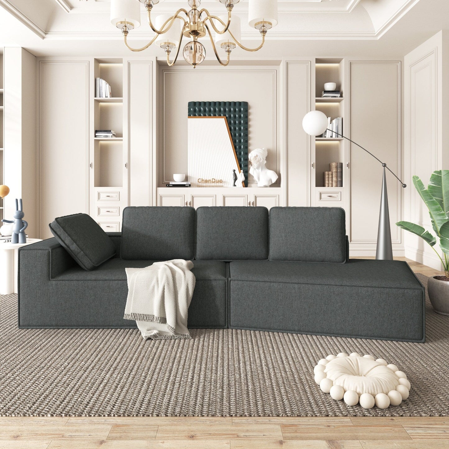 125 Stilvolle Chaiselongue, modernes Lounge-Sofa für den Innenbereich, Schlafsofa mit klaren Linien für das Wohnzimmer, Beige