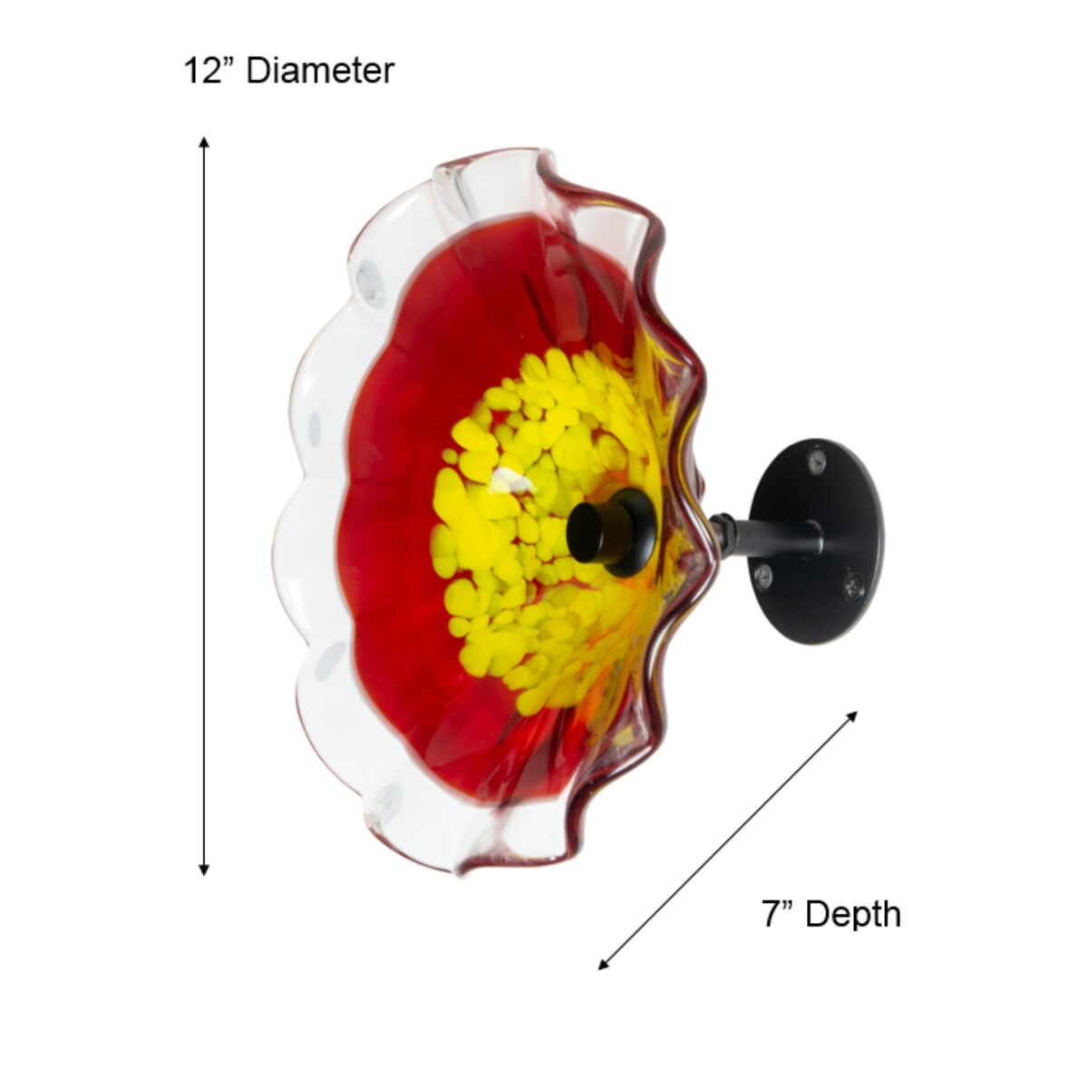 12 Zoll Durchmesser Rote Fiore Bloom Art Glas Wandkunst