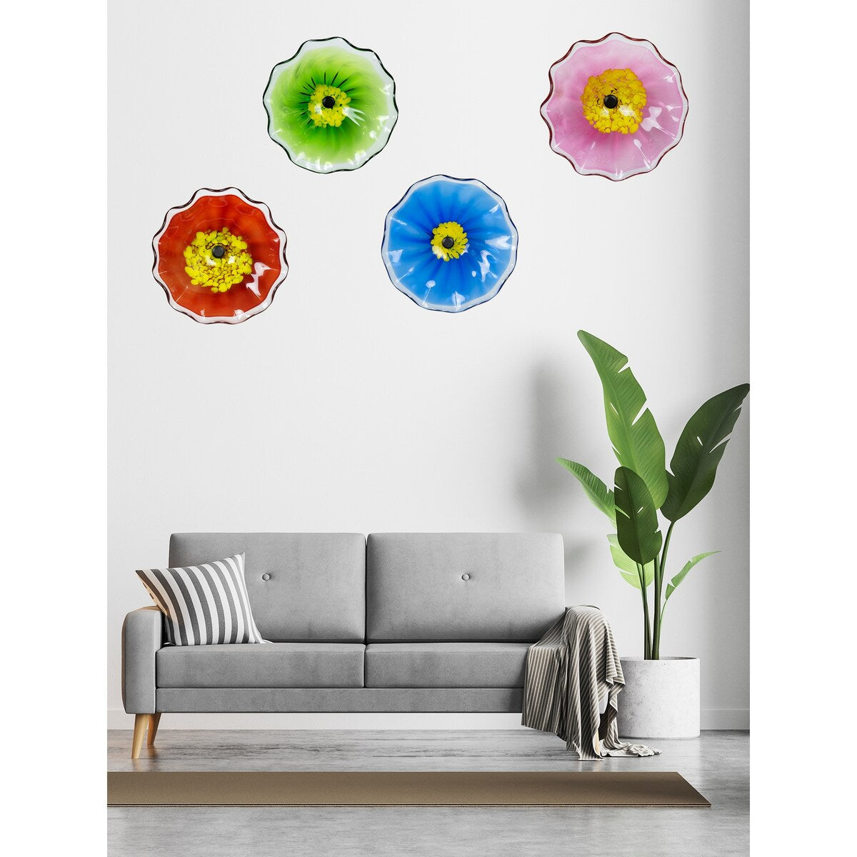 12 Zoll Durchmesser Rote Fiore Bloom Art Glas Wandkunst