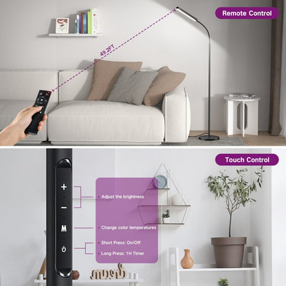 12 W dimmbare LED-Stehlampe zum Arbeiten/Lesen mit Fernbedienung und Touch-Steuerung – N/A