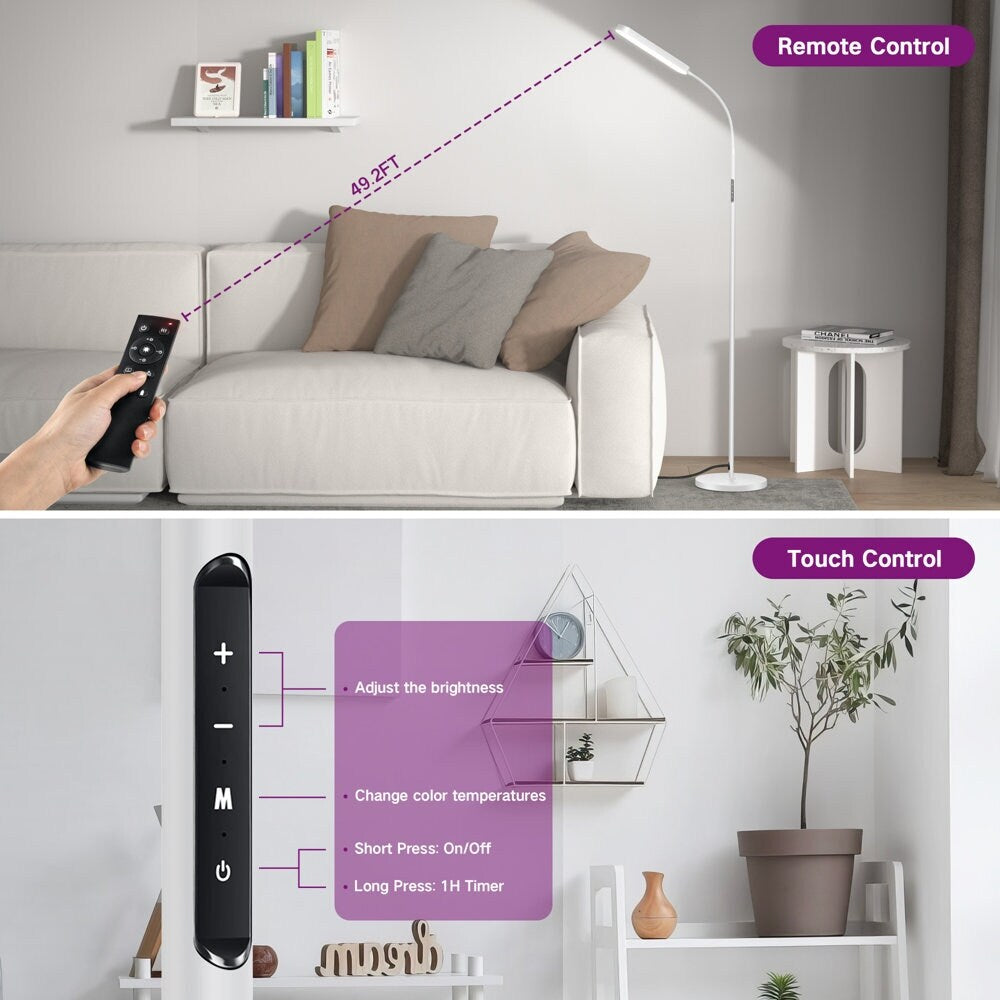 12 W dimmbare LED-Stehlampe zum Arbeiten/Lesen mit Fernbedienung und Touch-Steuerung – N/A