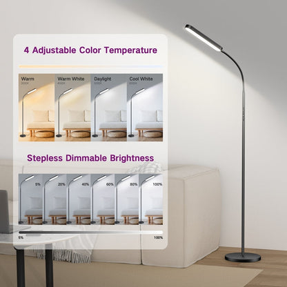 12 W dimmbare LED-Stehlampe zum Arbeiten/Lesen mit Fernbedienung und Touch-Steuerung – N/A