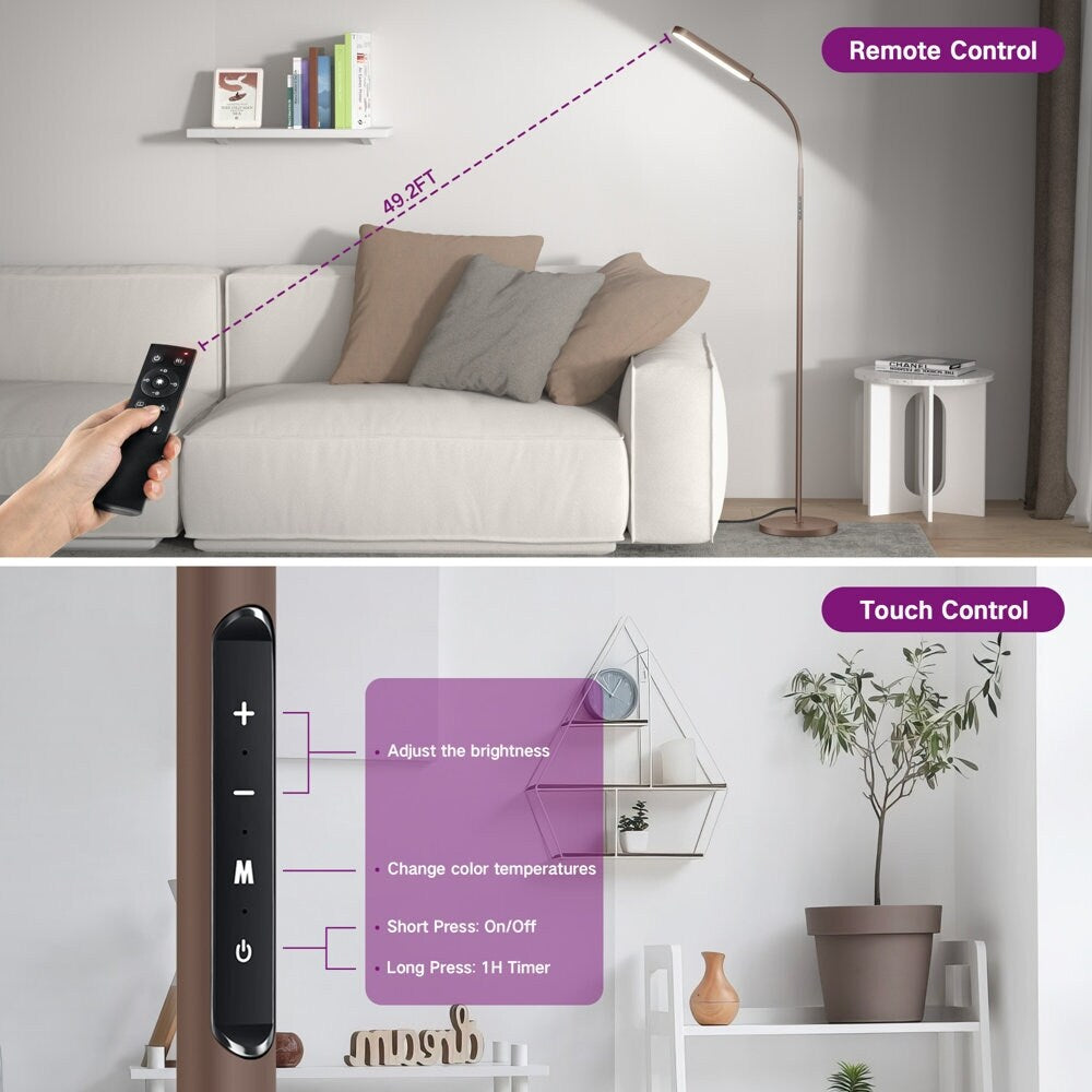12 W dimmbare LED-Stehlampe zum Arbeiten/Lesen mit Fernbedienung und Touch-Steuerung – N/A