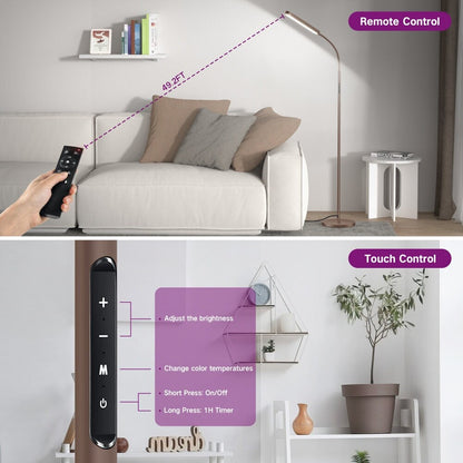 12 W dimmbare LED-Stehlampe zum Arbeiten/Lesen mit Fernbedienung und Touch-Steuerung – N/A