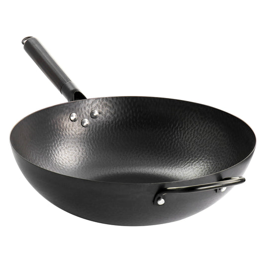 13 Zoll schwerer Wok aus Karbonstahl in Schwarz