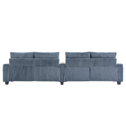 133 Corduroy 4-Seater Sofa with USB Ports, Flip-Top Cup Holders, and Hidden Storage