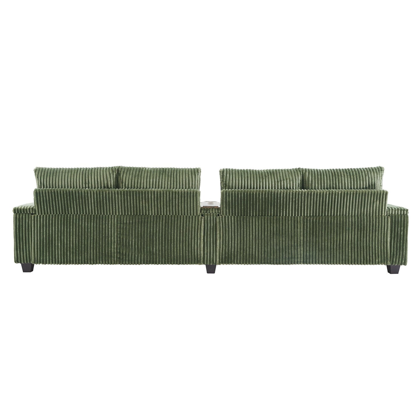 133 Corduroy 4-Seater Sofa with USB Ports, Flip-Top Cup Holders, and Hidden Storage