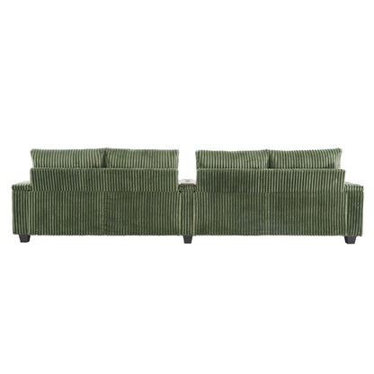 133 Corduroy 4-Seater Sofa with USB Ports, Flip-Top Cup Holders, and Hidden Storage