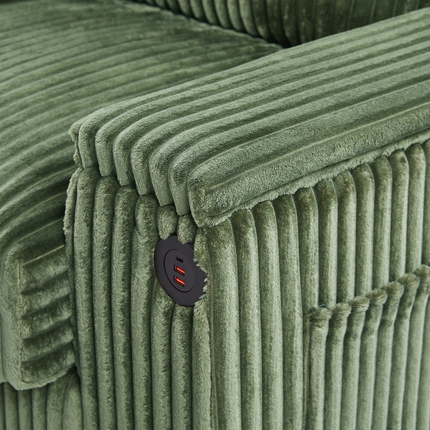 133 Corduroy 4-Seater Sofa with USB Ports, Flip-Top Cup Holders, and Hidden Storage
