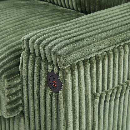 133 Corduroy 4-Seater Sofa with USB Ports, Flip-Top Cup Holders, and Hidden Storage