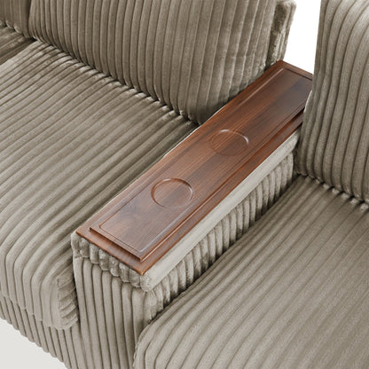 133 Corduroy 4-Seater Sofa with USB Ports, Flip-Top Cup Holders, and Hidden Storage