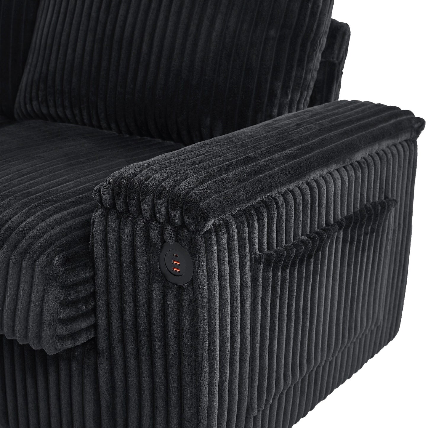 133 Corduroy 4-Seater Sofa with USB Ports, Flip-Top Cup Holders, and Hidden Storage