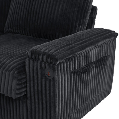 133 Corduroy 4-Seater Sofa with USB Ports, Flip-Top Cup Holders, and Hidden Storage