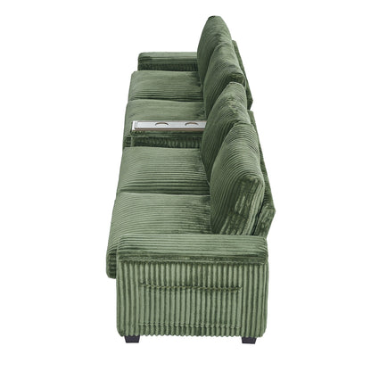 133 Corduroy 4-Seater Sofa with USB Ports, Flip-Top Cup Holders, and Hidden Storage