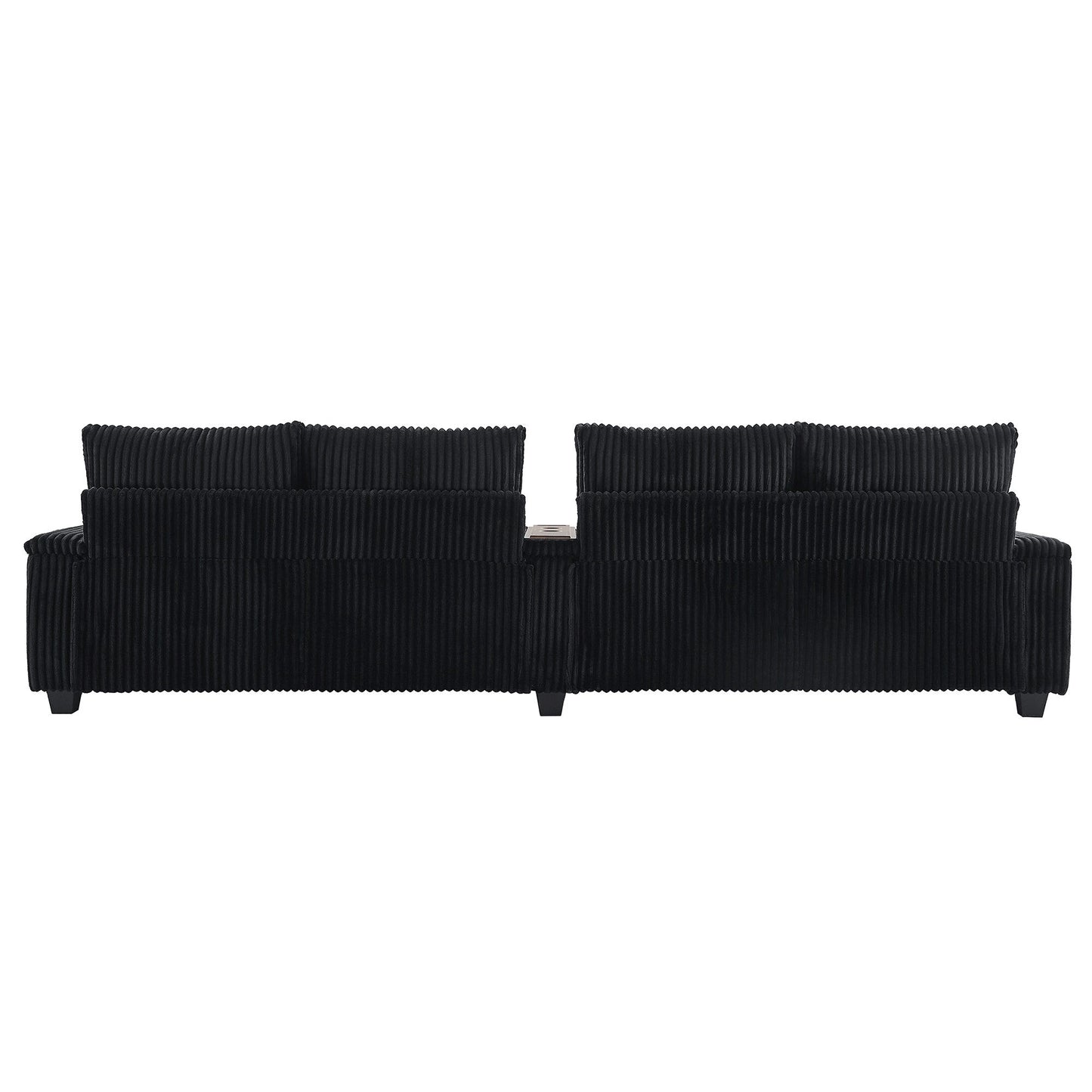 133 Corduroy 4-Seater Sofa with USB Ports, Flip-Top Cup Holders, and Hidden Storage