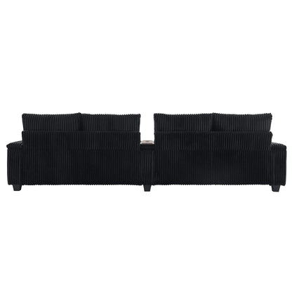 133 Corduroy 4-Seater Sofa with USB Ports, Flip-Top Cup Holders, and Hidden Storage