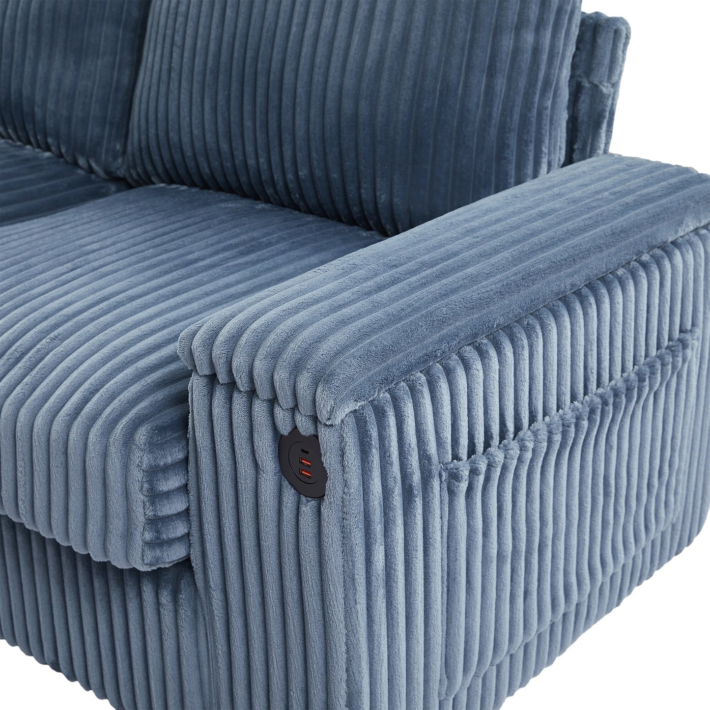 133 Corduroy 4-Seater Sofa with USB Ports, Flip-Top Cup Holders, and Hidden Storage