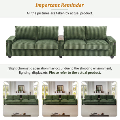 133 Corduroy 4-Seater Sofa with USB Ports, Flip-Top Cup Holders, and Hidden Storage