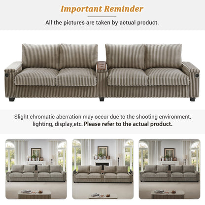 133 Corduroy 4-Seater Sofa with USB Ports, Flip-Top Cup Holders, and Hidden Storage