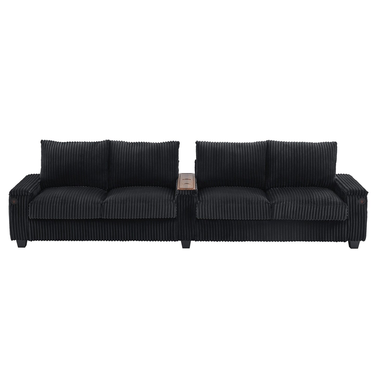 133 Corduroy 4-Seater Sofa with USB Ports, Flip-Top Cup Holders, and Hidden Storage