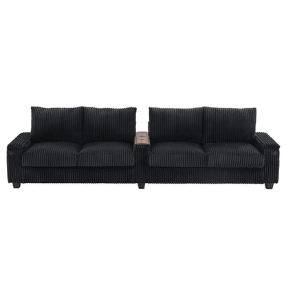 133 Corduroy 4-Seater Sofa with USB Ports, Flip-Top Cup Holders, and Hidden Storage