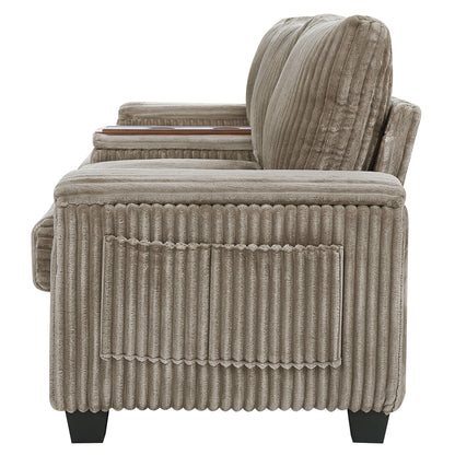 133 Corduroy 4-Seater Sofa with USB Ports, Flip-Top Cup Holders, and Hidden Storage