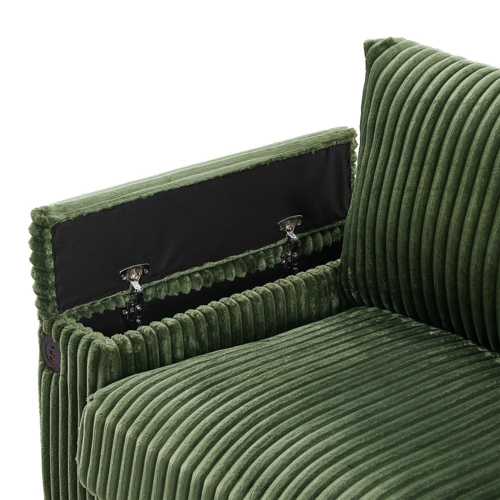 133 Modern 4-seater Corduroy Sofa Couch with USB Ports and Flip-top Cup Holders