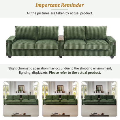 133 Modern 4-seater Corduroy Sofa Couch with USB Ports and Flip-top Cup Holders