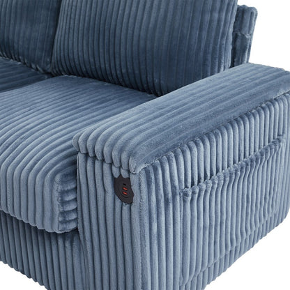 133 Modern 4-seater Corduroy Sofa Couch with USB Ports and Flip-top Cup Holders