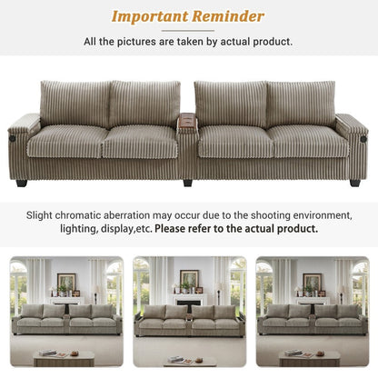 133 Modern 4-seater Corduroy Sofa Couch with USB Ports and Flip-top Cup Holders