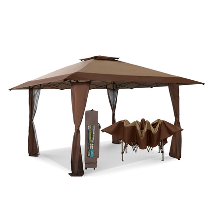 13' x 13' Outdoor-Überdachung, Terrassenpavillon, verstärktes Garten-Pop-up-Überdachungszelt mit elegantem Eckvorhang – 13 x 13 Fuß