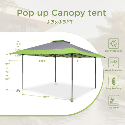 13' x 13' Outdoor-Überdachung, Terrassenpavillon, verstärktes Garten-Pop-up-Überdachungszelt mit elegantem Eckvorhang – 13 x 13 Fuß