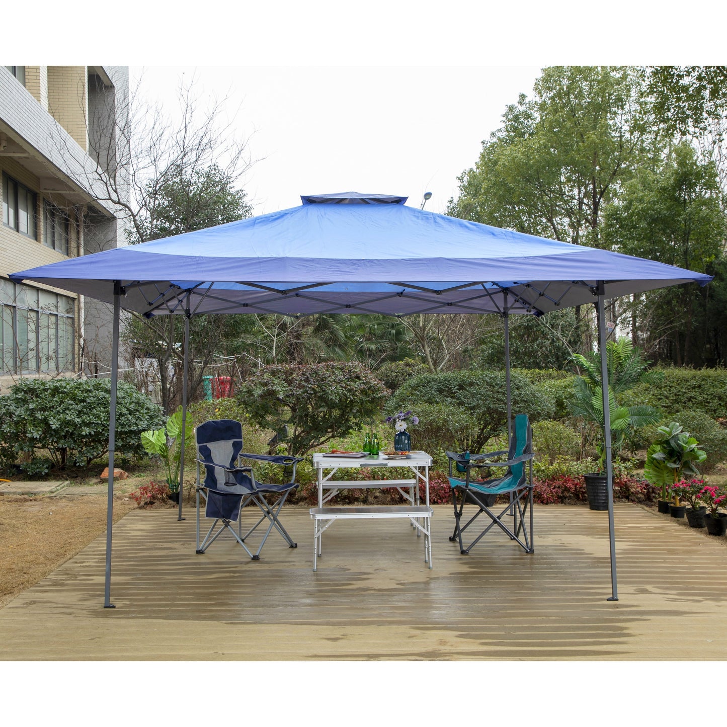 13' x 13' Outdoor-Überdachung, Terrassenpavillon, verstärktes Garten-Pop-up-Überdachungszelt mit elegantem Eckvorhang – 13 x 13 Fuß