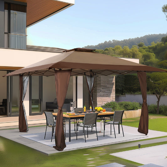 13' x 13' Outdoor-Überdachung, Terrassenpavillon, verstärktes Garten-Pop-up-Überdachungszelt mit elegantem Eckvorhang – 13 x 13 Fuß