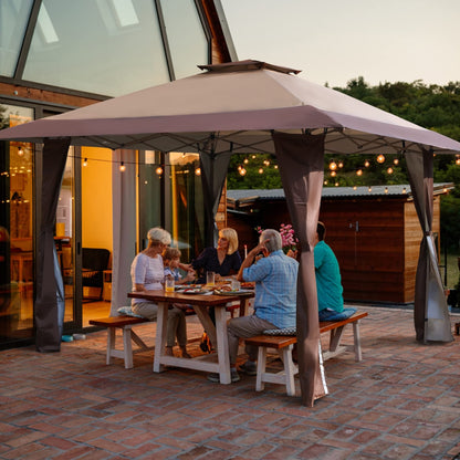 13' x 13' Outdoor-Überdachung, Terrassenpavillon, verstärktes Garten-Pop-up-Überdachungszelt mit elegantem Eckvorhang – 13 x 13 Fuß