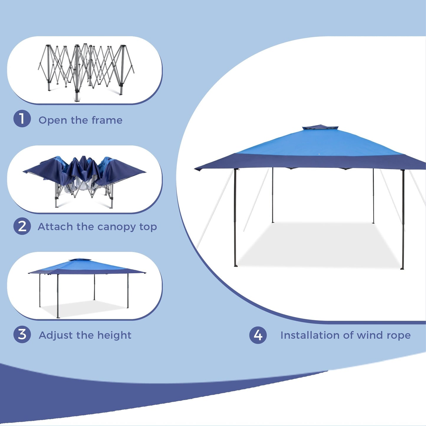 13' x 13' Outdoor-Überdachung, Terrassenpavillon, verstärktes Garten-Pop-up-Überdachungszelt mit elegantem Eckvorhang – 13 x 13 Fuß