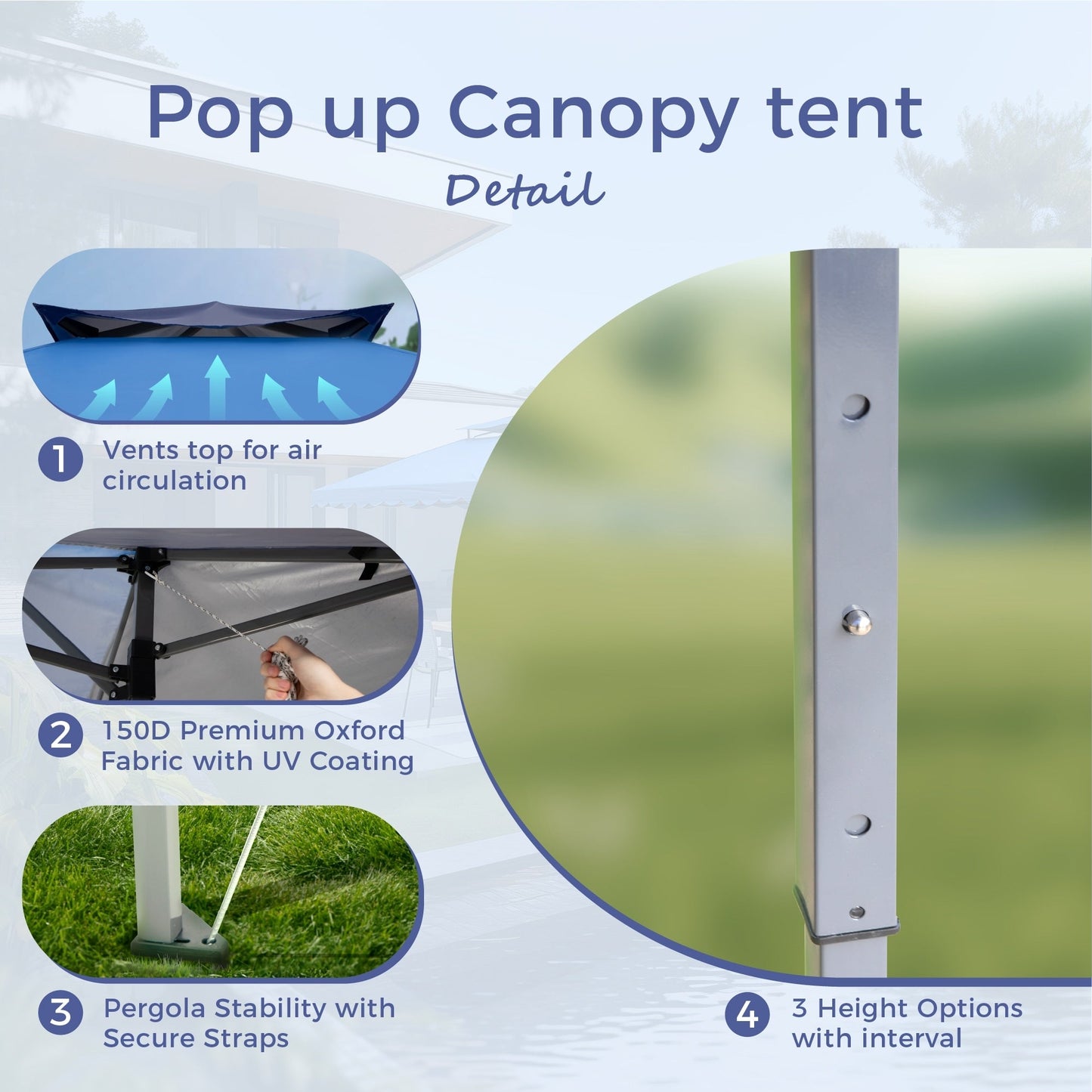 13' x 13' Outdoor-Überdachung, Terrassenpavillon, verstärktes Garten-Pop-up-Überdachungszelt mit elegantem Eckvorhang – 13 x 13 Fuß