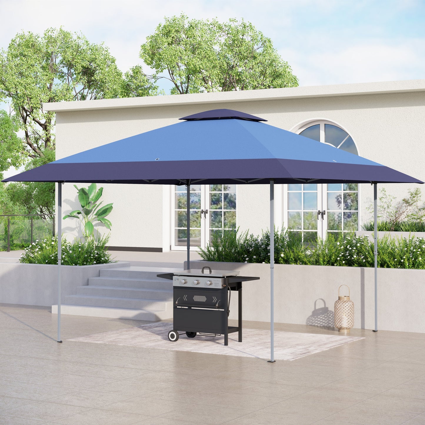 13' x 13' Outdoor-Überdachung, Terrassenpavillon, verstärktes Garten-Pop-up-Überdachungszelt mit elegantem Eckvorhang – 13 x 13 Fuß