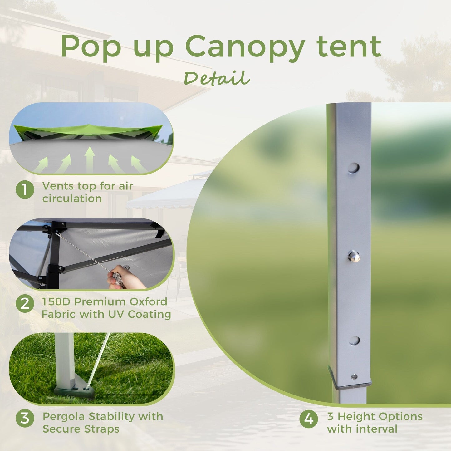13' x 13' Outdoor-Überdachung, Terrassenpavillon, verstärktes Garten-Pop-up-Überdachungszelt mit elegantem Eckvorhang – 13 x 13 Fuß
