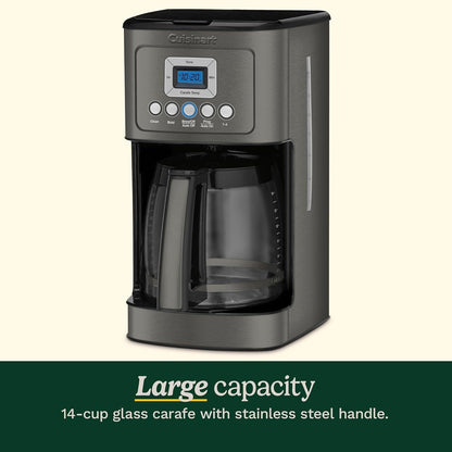 Programmierbare Kaffeemaschine für 14 Tassen, Glaskaraffe, Brühstärkeregelung, Einstellung für 1–4 Tassen, schwarzer Edelstahl