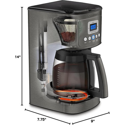Programmierbare Kaffeemaschine für 14 Tassen, Glaskaraffe, Brühstärkeregelung, Einstellung für 1–4 Tassen, schwarzer Edelstahl