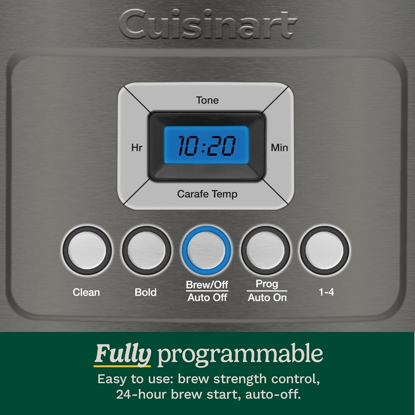 Programmierbare Kaffeemaschine für 14 Tassen, Glaskaraffe, Brühstärkeregelung, Einstellung für 1–4 Tassen, schwarzer Edelstahl